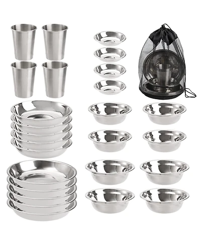 Piscifun 26 Piece Stainless Steel Camping Mess Kit Dinnerware Set For Hiking Travel Picnic