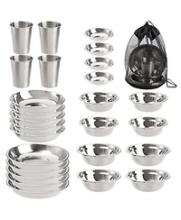 Piscifun 26 Piece Stainless Steel Camping Mess Kit Dinnerware Set For Hiking Travel Picnic