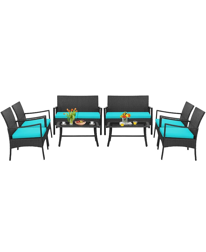 Costway 8Piece Patio Wicker Furniture Set Cushioned Chairs and Loveseat with Coffee Table Garden