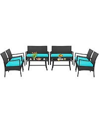 Costway 8Piece Patio Wicker Furniture Set Cushioned Chairs and Loveseat with Coffee Table Garden