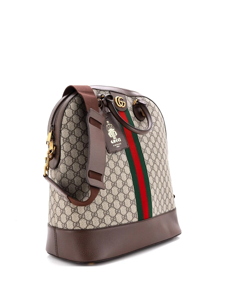 Pre-Owned Gucci Small Savoy Web Bowling Tote Gg Coated Canvas and Leather