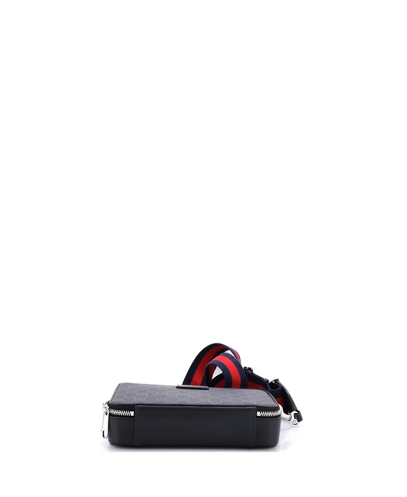 Pre-Owned Gucci Web Strap Zip Around Camera Crossbody Bag Gg Coated Canvas