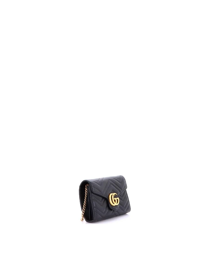 Pre-Owned Gucci Mini Gg Marmont Chain Wallet Matelasse Leather