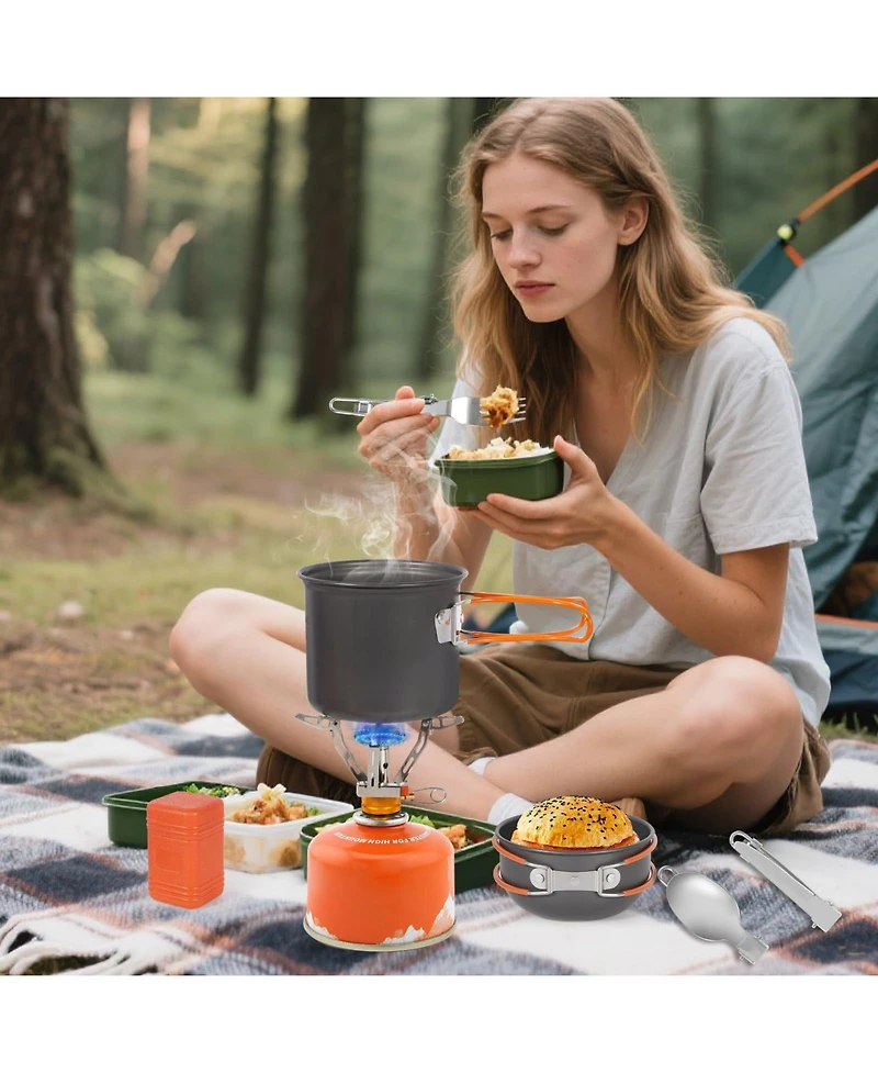 Piscifun Lightweight Stackable Camping Cookware Mess Kit All in One Outdoor Cooking Set for 1-2 People