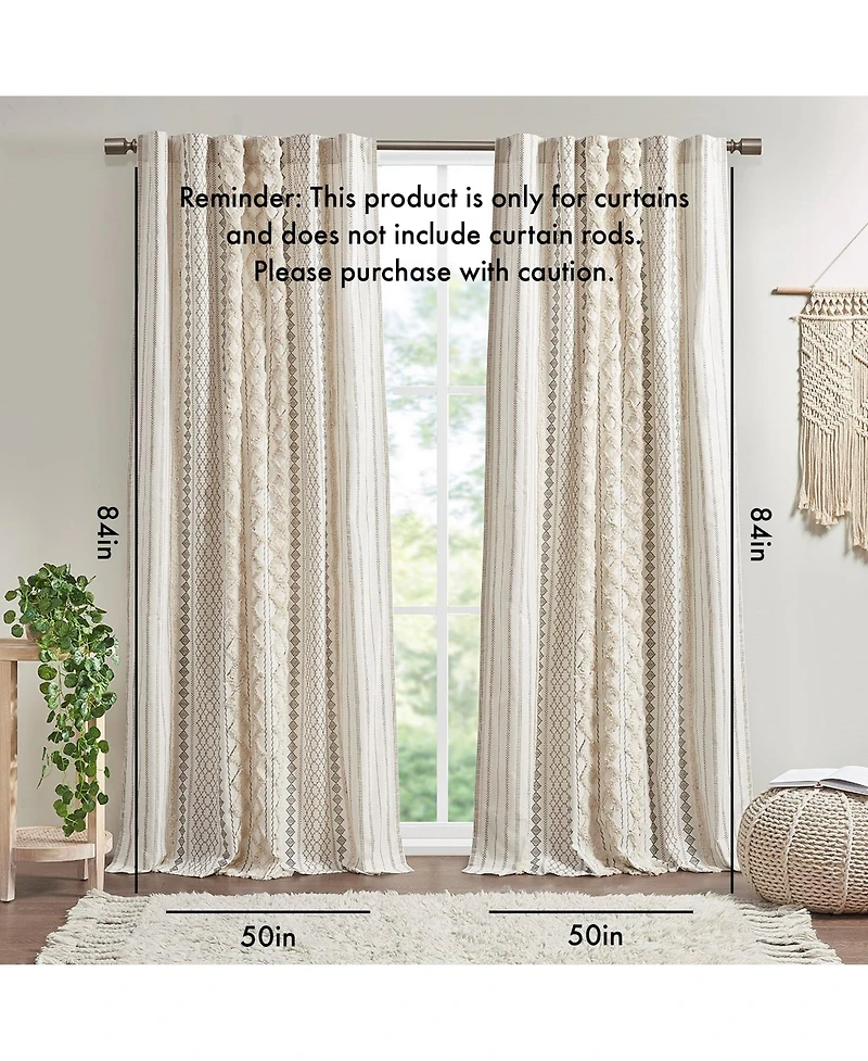 Avobird Cotton Printed Curtain Panel with Chenille Stripe and Lining 50x84