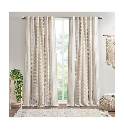 Avobird Cotton Printed Curtain Panel with Chenille Stripe and Lining 50x84