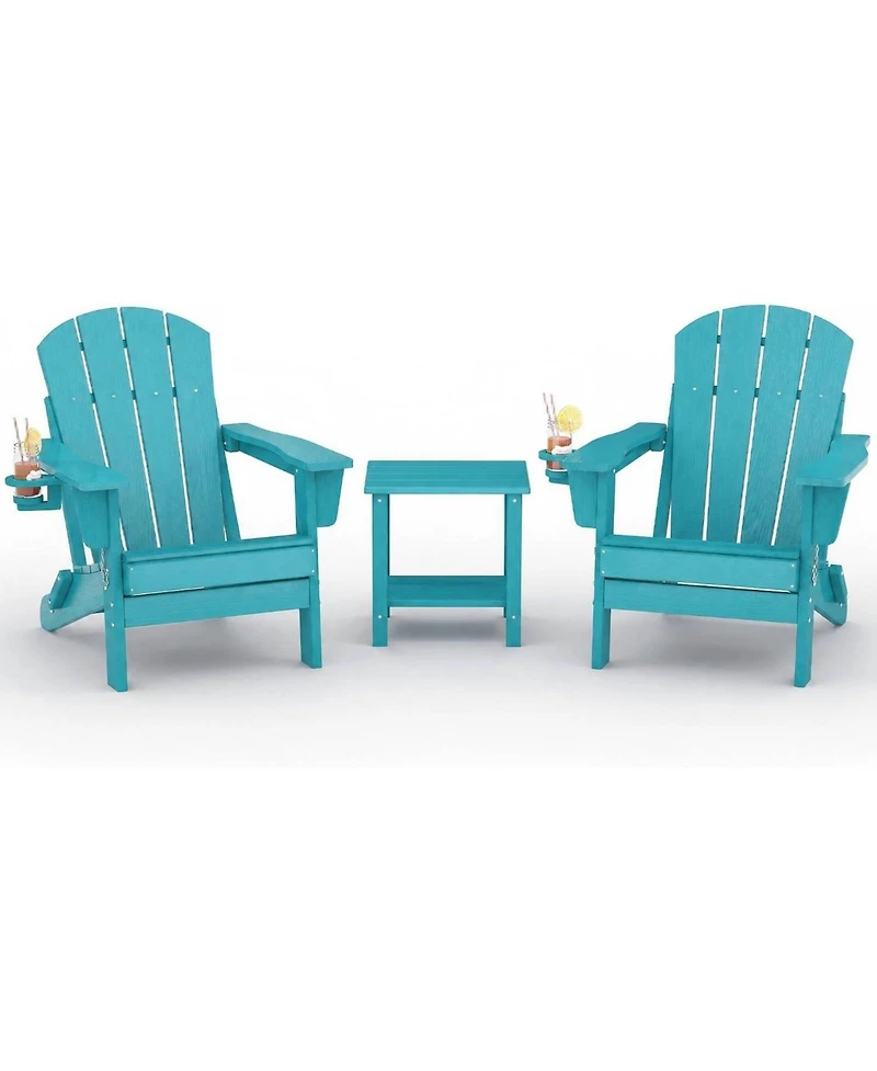 gaomon Set of 2 Hdpe Outdoor Patio Chair, Folding Adirondack Chair with Side Table for patios, Decks, Gardens, fire Pit