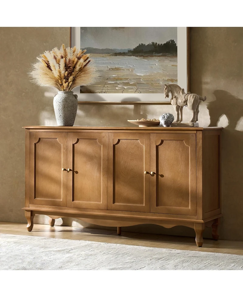 Hulala Home Agnes 58" Wide Transitional 4 Door Sideboard with Cable Management and Adjustable Shelves