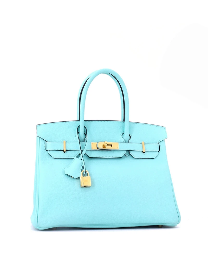 Pre-Owned HERMES Birkin 30 Handbag Blue Epsom with Gold Hardware