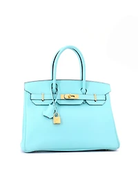 Pre-Owned HERMES Birkin 30 Handbag Blue Epsom with Gold Hardware