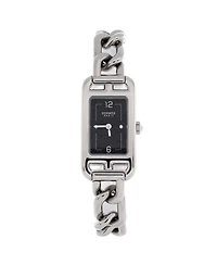 Pre-Owned HERMES Nantucket Quartz Watch in Stainless Steel with Aventurine Dial and Diamond Markers 17mm