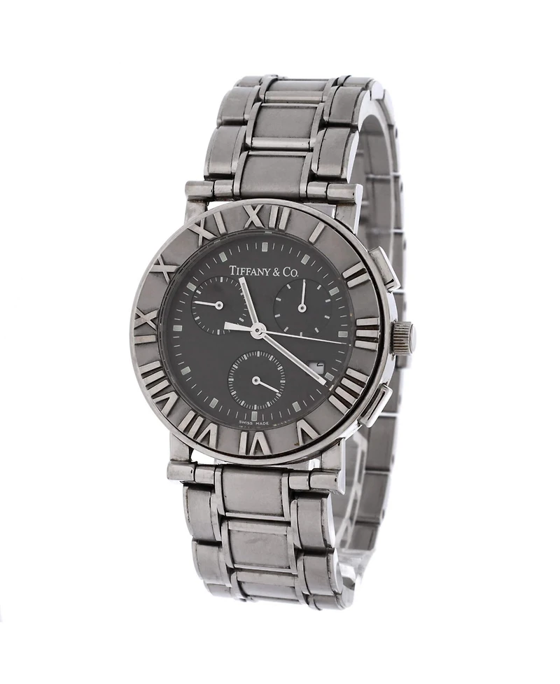 Pre-Owned Tiffany & Co Atlas Date Chronograph Quartz Watch in Stainless Steel 35mm