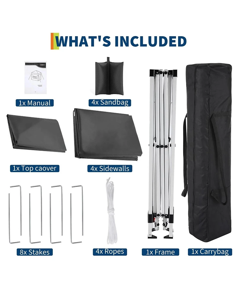 homfan 10x10 Pop Up Canopy with 4 Sidewalls – Waterproof Portable Outdoor Shade Tent Stakes and Carry Bag