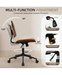 homfan Armless Swivel Office Chair with 4-Level Backrest, Adjustable Height, Pu Leather