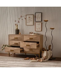 Clihome 47.24" Light Wood 6-Drawer Dresser Chest of Drawers Modern Sideboard Console Table