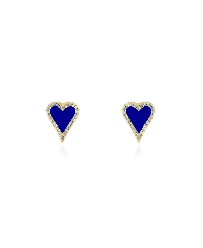 The Lovery Mini Lapis Cz Halo Heart Stud Earrings 14K Gold-Plated Sterling Silver
