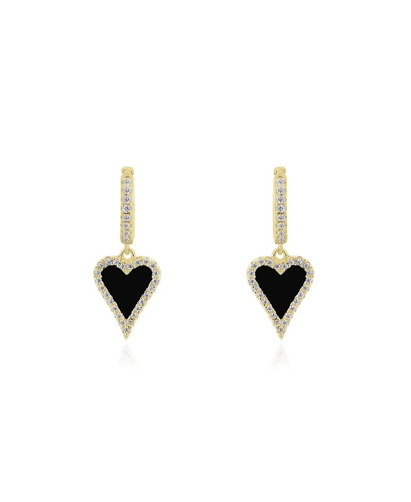 The Lovery Mini Onyx Cz Halo Heart Dangle Earrings 14K Gold-Plated Sterling Silver