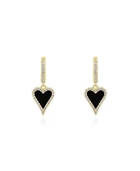 The Lovery Mini Onyx Cz Halo Heart Dangle Earrings 14K Gold-Plated Sterling Silver