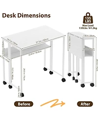 gaomon Folding Rolling Desk with Storage Shelf, Space-Saving Portable Computer Table for Home Office