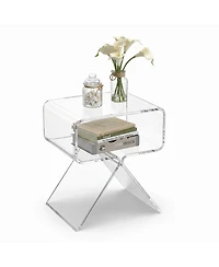 homfan One-Piece Molded Clear Acrylic Side Table with Storage Compartment, 15.35" x 11.81"