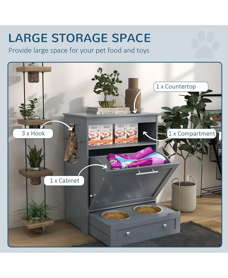 Ruie Tall Pet Feeder Station Storage Cabinet with Raised Dog Bowls