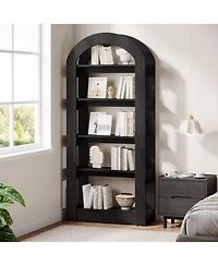 Tribesigns 70.87" Tall Arched Bookshelf, Rustic Oak Bookcase with 5-Tier Storage