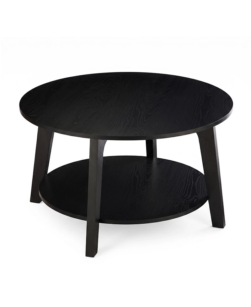 gaomon Round Coffee Table with Storage, 2-Tier Modern Circle Coffee Table for Living Room, Wooden Accent Table with Curved Legs, 31.5"X17.7"