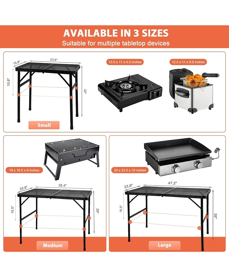 Piscifun Camping Table Mesh Desktop Lightweight Portable Folding Grill Height Adjustable Metal Outdoor Cooking Bbq Picnic