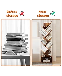 homfan 8 Tier Tree Bookshelf, Free Standing Tree Bookcase with Drawer, Utility Book Organizer Shelves for Home Office, Living Room, Bedroom