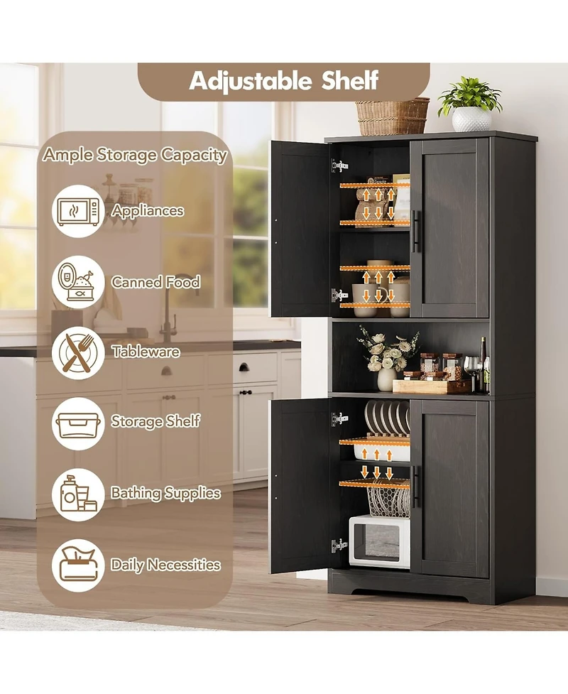 homfan 70" Tall Kitchen Pantry Cabinet with Doors and Adjustable Shelves Freestanding Storage Hutch for Kitchen, Living Room and Laundry