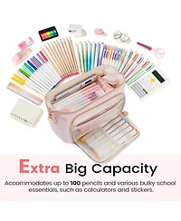 Danrong Large Pencil Case Soft Quilted Bag Wide Opening Multi Compartment School Supplies Storage Organizer Portable Durable Zipper