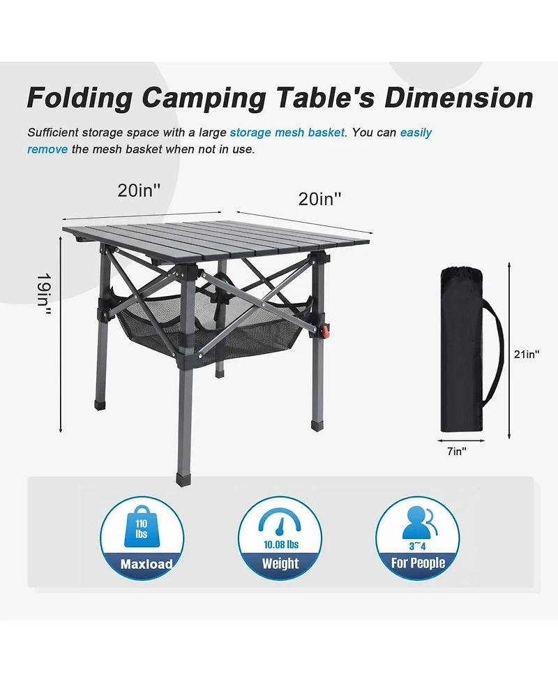 Piscifun Folding Camping Table Portable Outdoor Picnic Lightweight Square Camp Cup Holders Food Basket Travel Bag