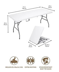 Piscifun Folding Camping Table Portable 6ft Heavy Duty Plastic Indoor Outdoor