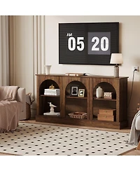 homfan 63" Arched Tv Stand with Charging Station and 3-Tier Open Shelves, for 65-70" Tv