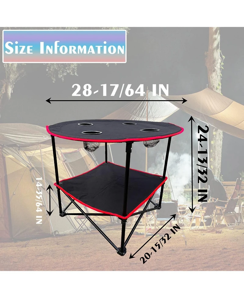 Piscifun Portable 2 Tier Foldable Camping Table with Cup Holders Carry Bag Lightweight Waterproof Oxford Fabric Outdoor Picnic Beach