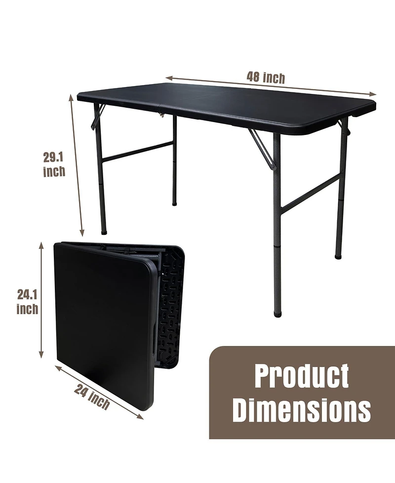 Piscifun Folding Table 4ft Heavy Duty Plastic Indoor Outdoor Portable Square Card Picnic Party Camping Handle