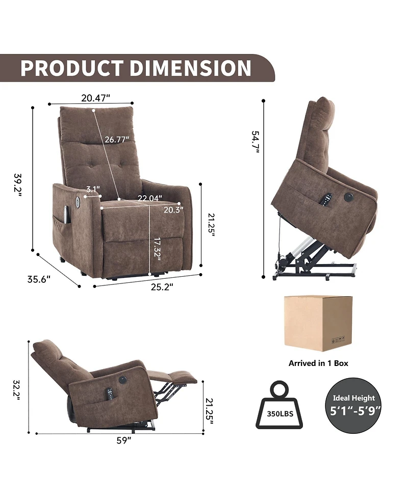 Clihome Power Lift Recliner Chair with Massage and Heat, Single Motor Reclining Chair with Usb Port, 155degree(s) Recline Lift Chair for Elderly