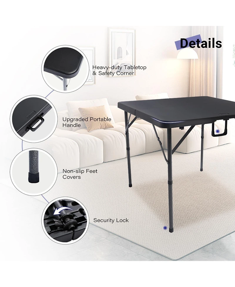 Piscifun Square Folding Table Portable Hdpe Plastic Indoor Outdoor Picnic Camping Party Dining Utility Heavy Duty Carrying Handle