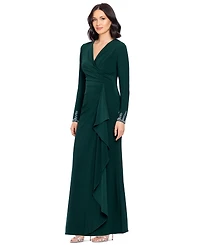 Betsy & Adam Women's Beaded Sleeve Ruched Maxi Dress