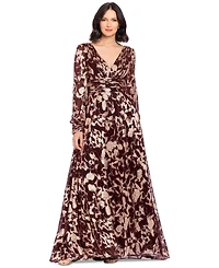 Betsy & Adam Petite V-Neck Long-Sleeve A-Line Gown