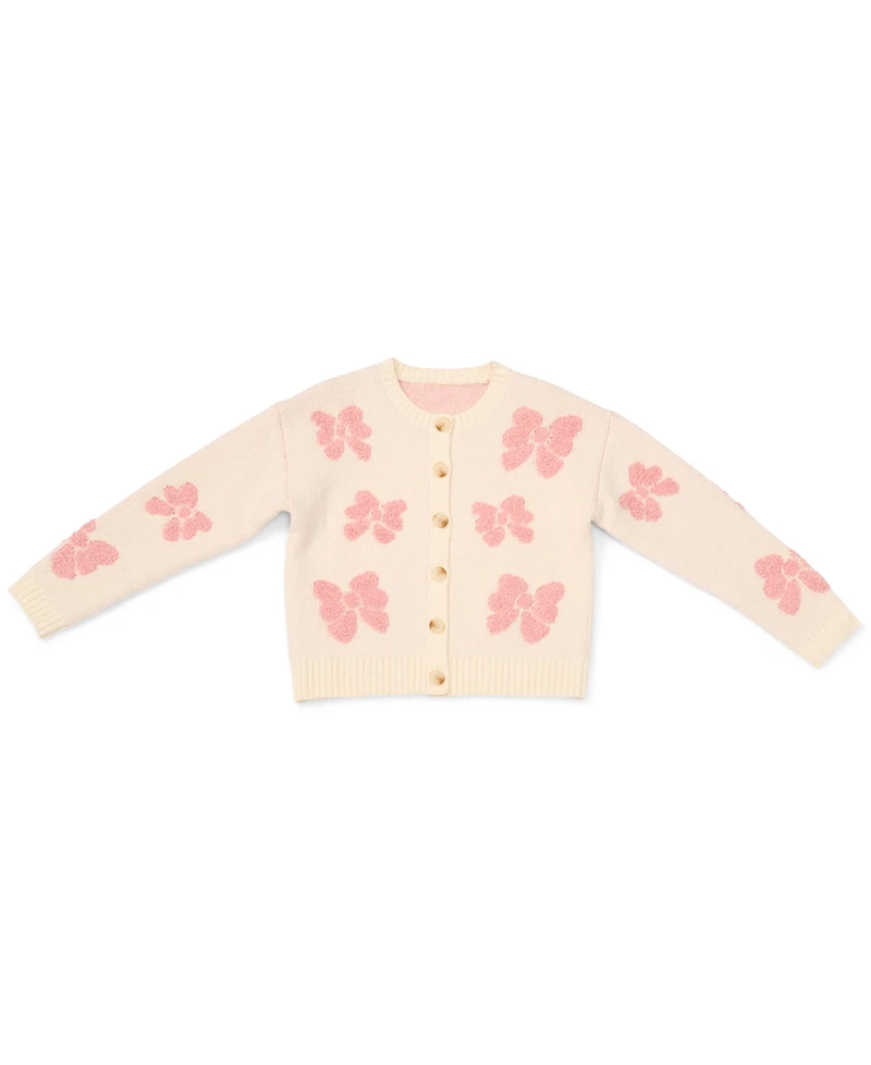 CeCe Girls' 4-16 Crewneck Buttoned Bow Sweater