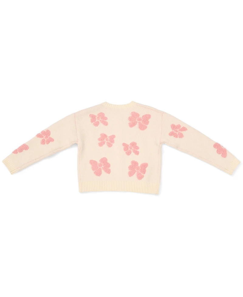 CeCe Girls' 4-16 Crewneck Buttoned Bow Sweater