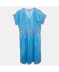 Pre-Owned Love Moschino Women's Floral Embroidered Cotton V-Neck Dress