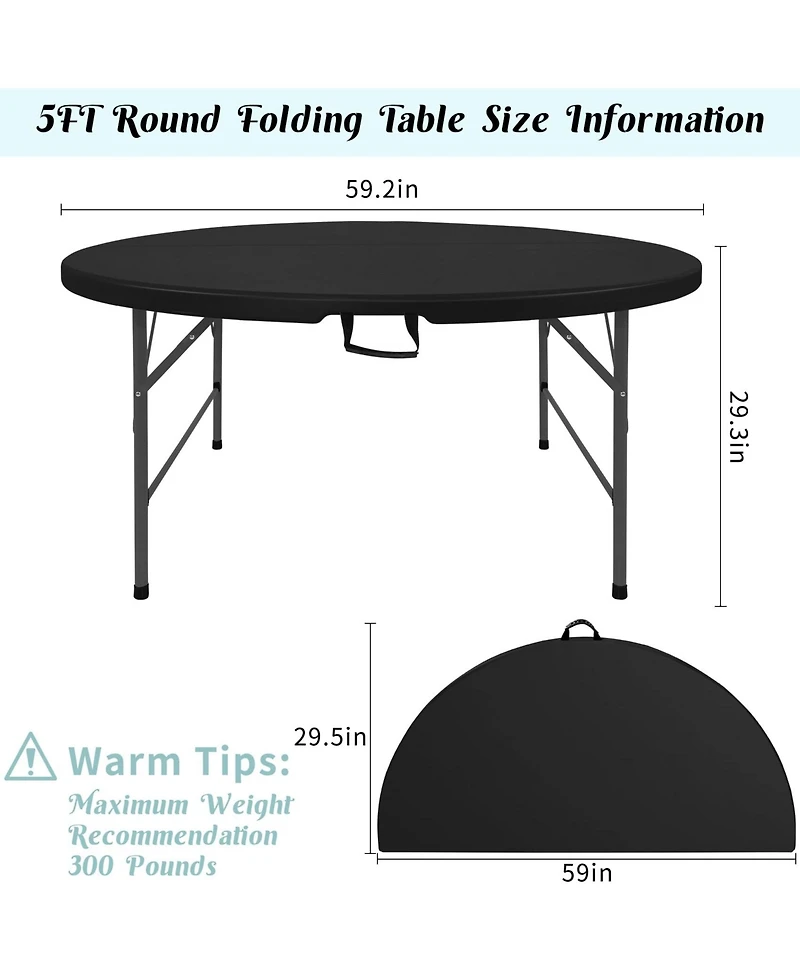Piscifun Round Folding Table Fold in Half Portable Plastic Indoor Outdoor Party Dining Wedding Camping Picnic Events Handle