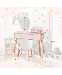 Gouun 2 in 1 Wooden Princess Kids Vanity Set with Mirror