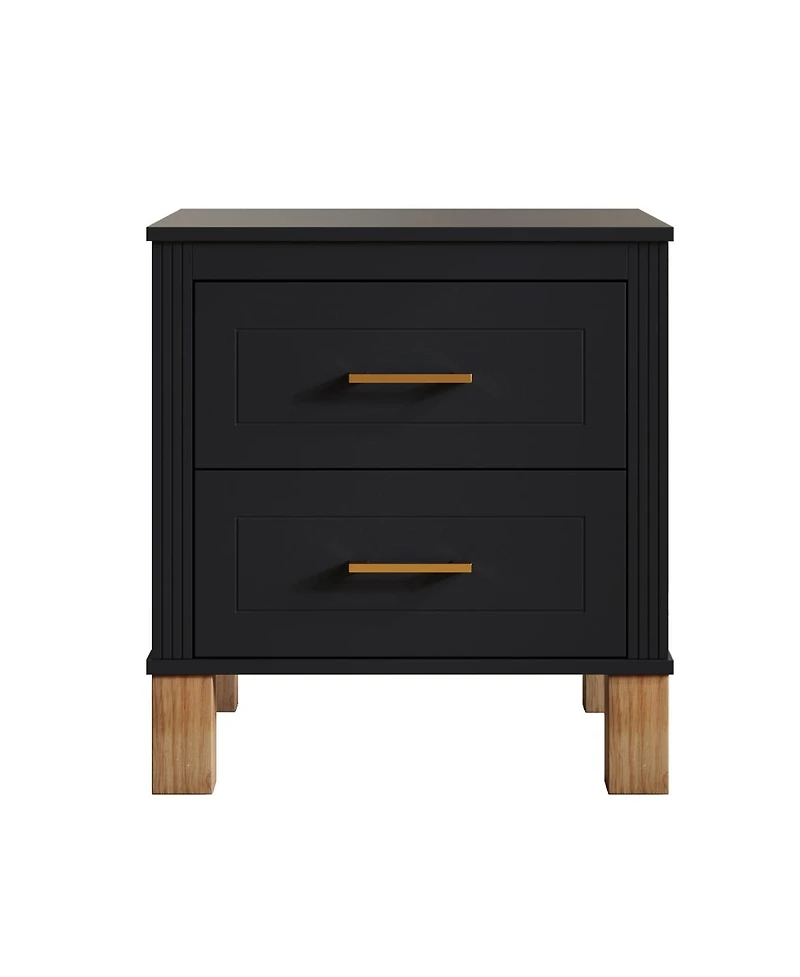 Streamdale Furniture 2-Drawer Fluted Wood Nightstand with Metal Handle