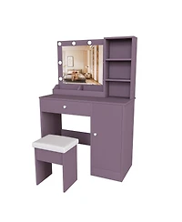 Streamdale Furniture Stylish Vanity Desk Set with Lighted Mirror, Stool and 3 Color Modes