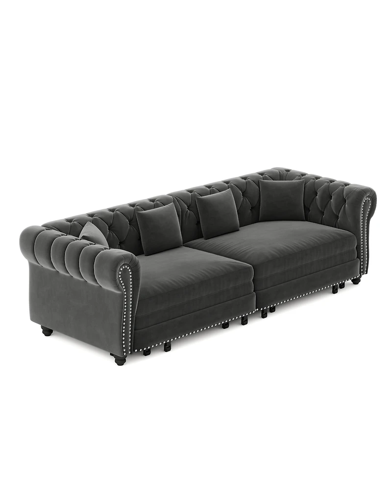 Streamdale Furniture Chesterfield 3-in-1 Velvet Pull-Out Sleeper Sofa with Movable Ottoman