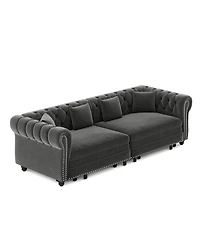 Streamdale Furniture Chesterfield 3-in-1 Velvet Pull-Out Sleeper Sofa with Movable Ottoman