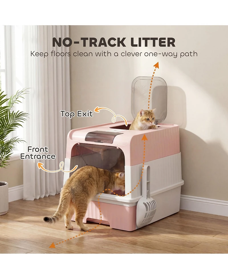 Ruie Hooded Cat Litter Box with Drawer Front Entry and Top Exit